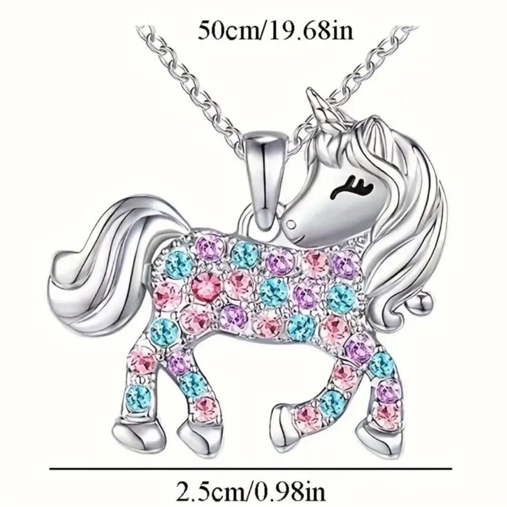 NEW Elegant Silver Unicorn Necklace with Colorful Crystals NWT - Picture 2 of 8